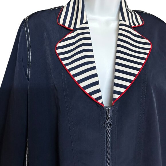 Drapers & Damons Womens Jacket Size M Blue White Nautical Stripe Fisherman Core - Picture 2 of 7